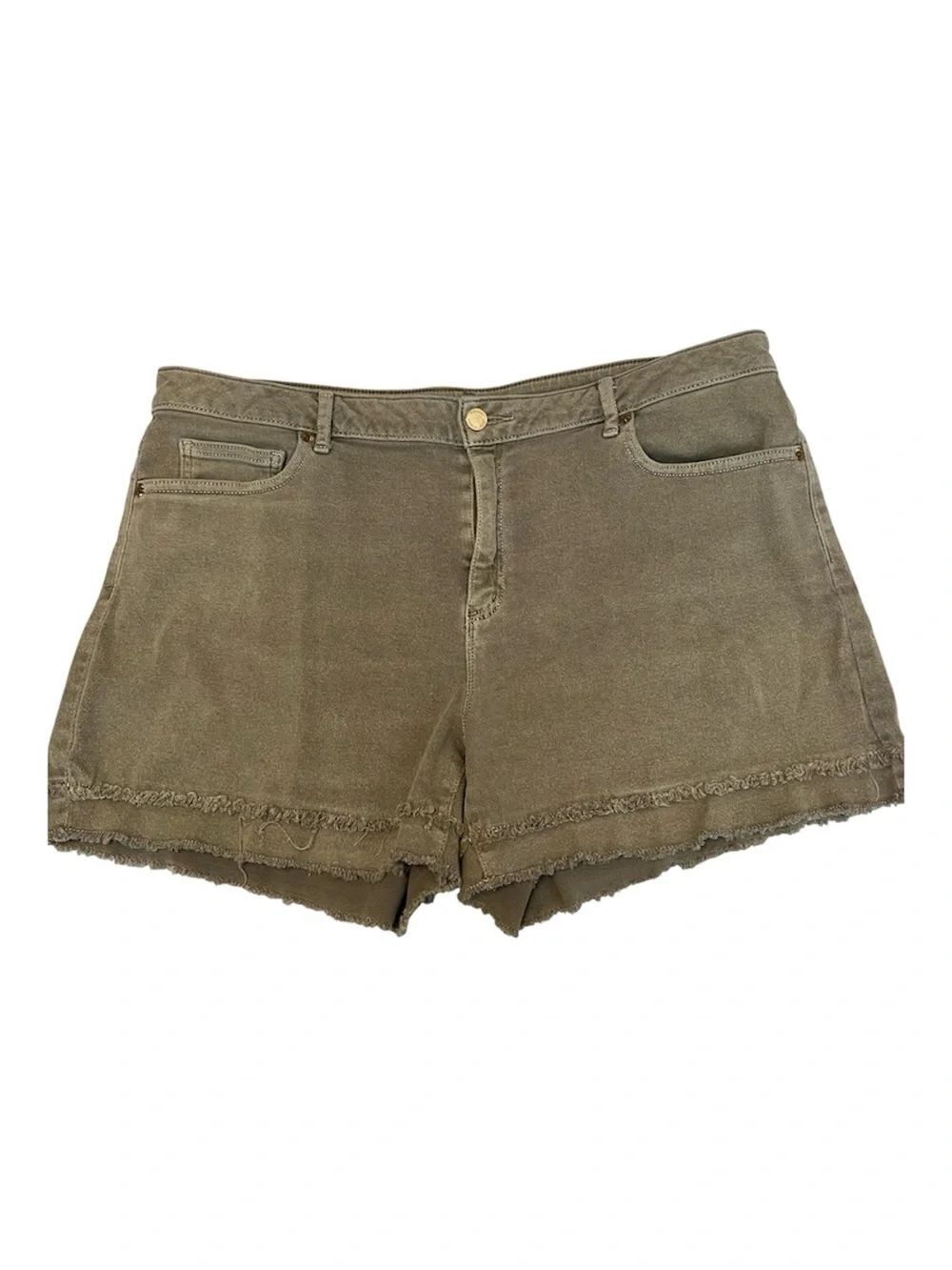 Michael Kors Sz16 Women’s Frayed Hem Olive Green Stretch Denim Shorts Like New
